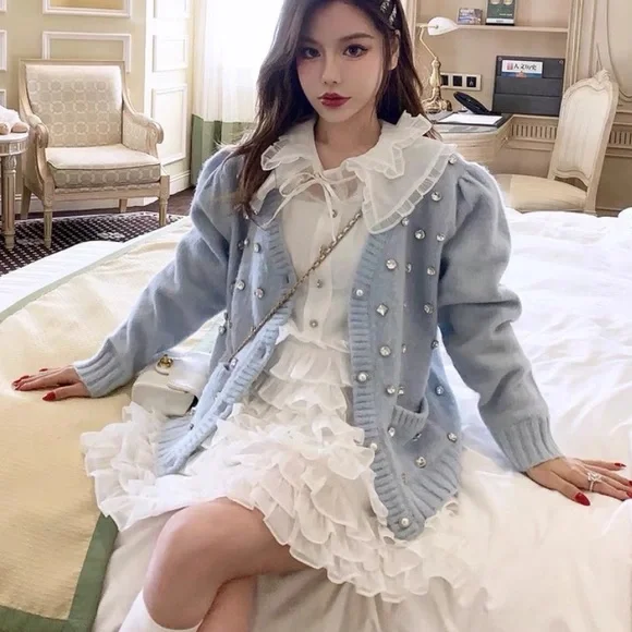 Japanese Kawaii Miu White Princess Balletcore Tiered Layered Ruffle Mini Dress - Picture 2 of 7